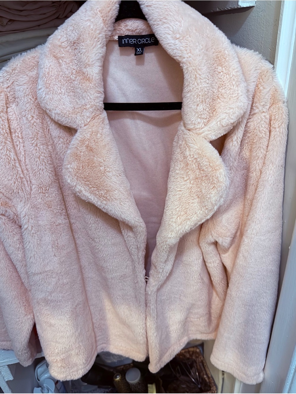 Inner Circle • Faux-Fur Teddy Jacket, Soft Blush Pink, Size XL